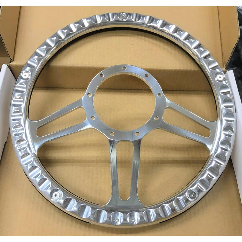 カスタム アルミ ビレット trint ステアリング ハンドル 黒革 9穴 約