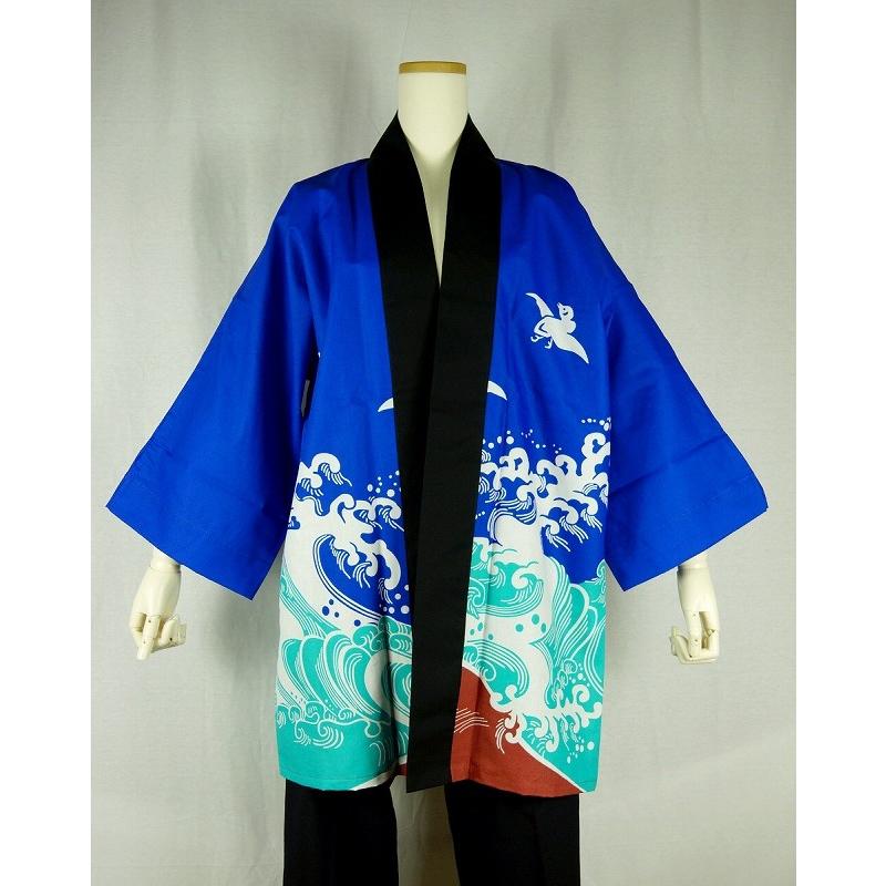 法被 半纏 半被 半天 袢天 (青) 綿100% 波に千鳥 祭り 衣装 大祭 祭禮