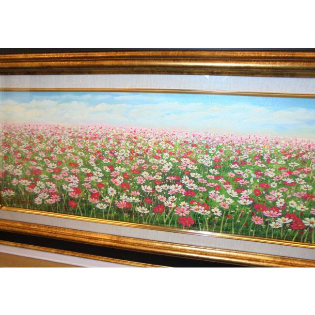 日本の風景 絵画 油絵 木戸孝二 作「佐久高原のコスモス街道」ワイド