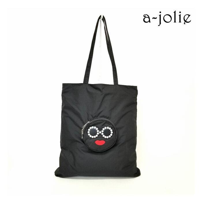 a-jolie (アジョリー) パールサングラス ラウンドエコバッグ ブラック