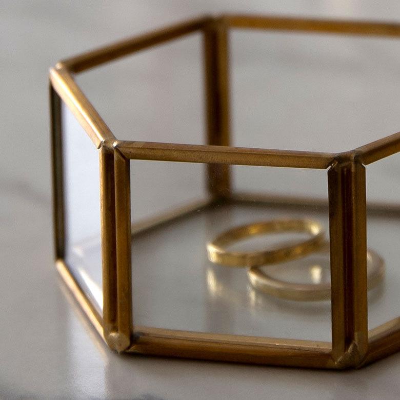 ELEMENTS アクセサリーケース ガラス 真鍮 アクセサリー 収納 六角形 S