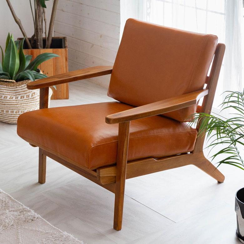 東谷 ソファ 1人掛け 1P 本革 木 幅 69cm キャメル ブラウン レザー