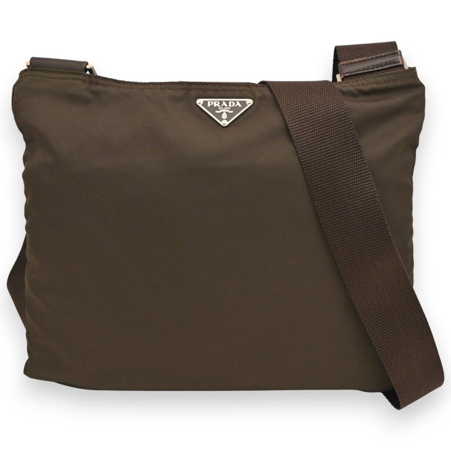 PRADA（プラダ） ロゴプレート ナイロン ショルダーバッグ カーキ B
