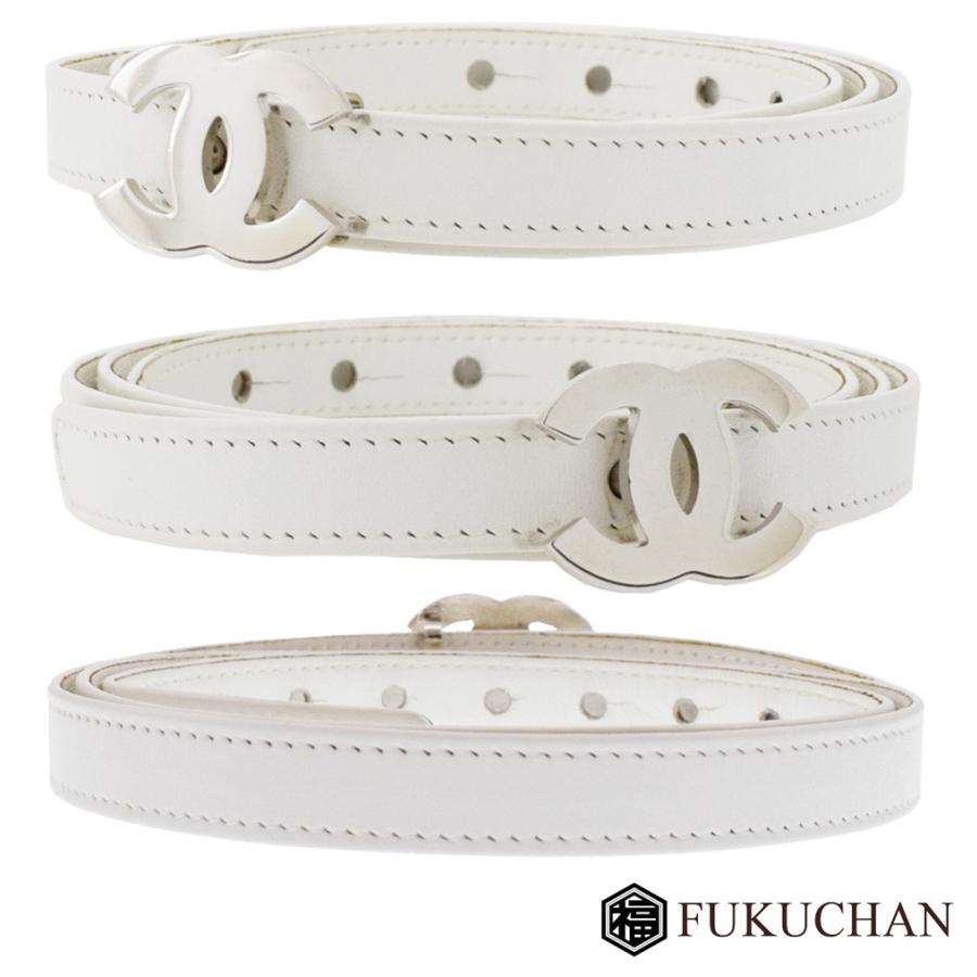 CHANEL（シャネル） ココマーク ベルト ホワイト× シルバー金具