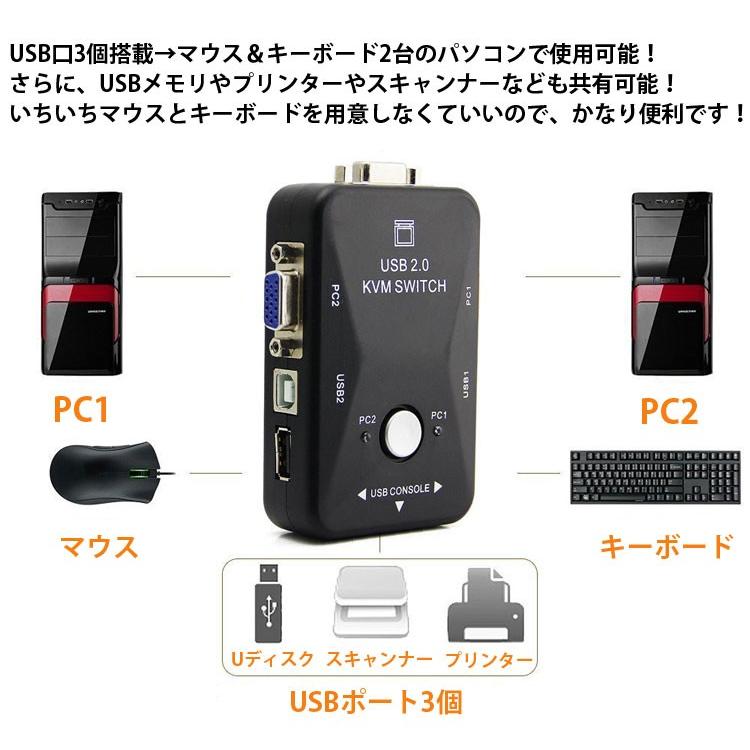 VGA切替器 セレクター VGA信号2入力1出力 パソコン切替表示 キーボード