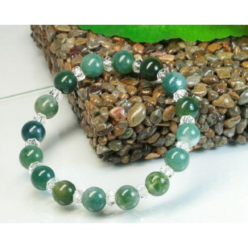天然石 モスアゲート ブレスレット 水晶 苔瑪瑙 苔メノウ 8mm