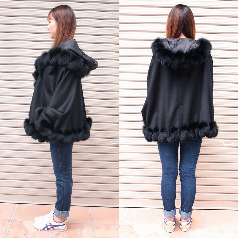 毛皮ケープ レディース マント 秋物 冬物 高級感 フォックス カシミヤ