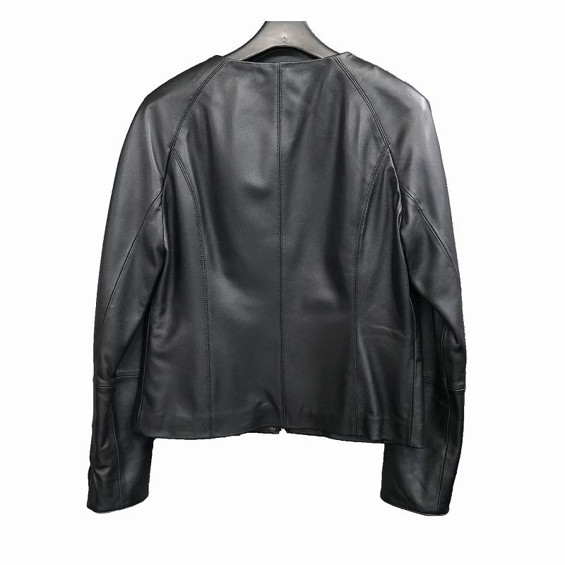 レディース ラム革 ノーカラー レザージャケット S/M/L/LL/3L ブラック