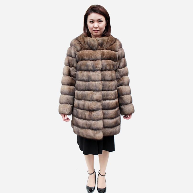 レディース 毛皮コート ファーコート ロシアンセーブル ノーカラー