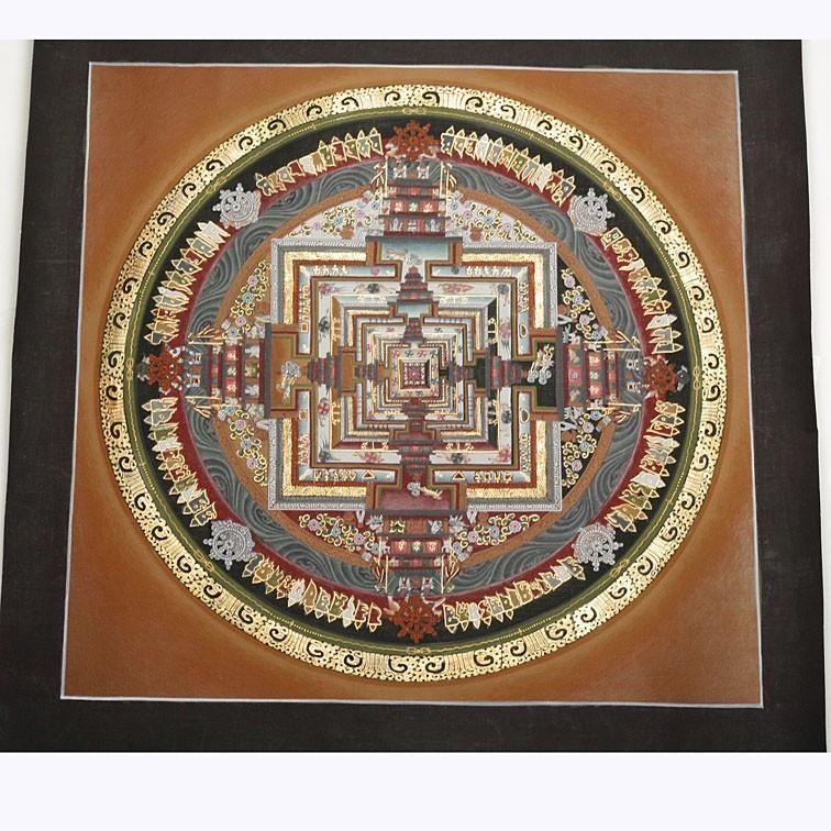 肉筆画 タンカ カーラチャクラ マンダラ 時輪曼荼羅 額付き チベット