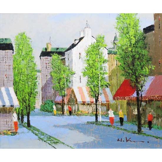 絵画 油絵 街角の風景（フランス・パリ） （黒沢久） 【肉筆】【油絵