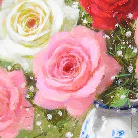 絵画 油絵 ばら (日野皖) 【肉筆】【油絵】【花】【6号】 : 掛け軸