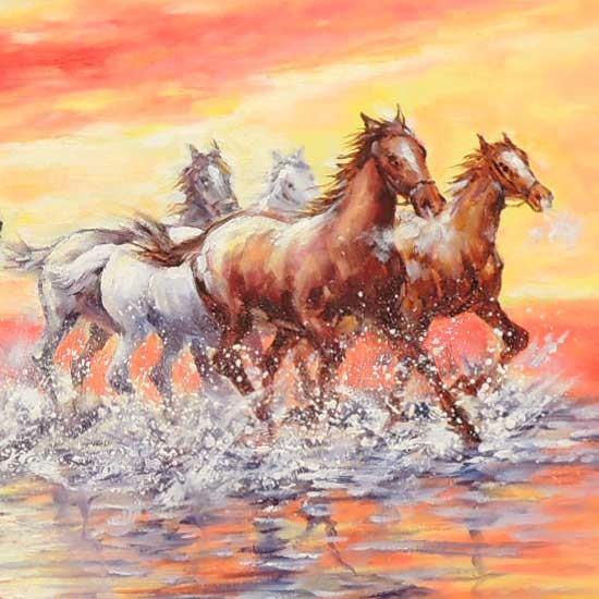 絵画 油絵 駆ける F20号 （鈴木満雄） 【肉筆】【油絵】【静物・動物画