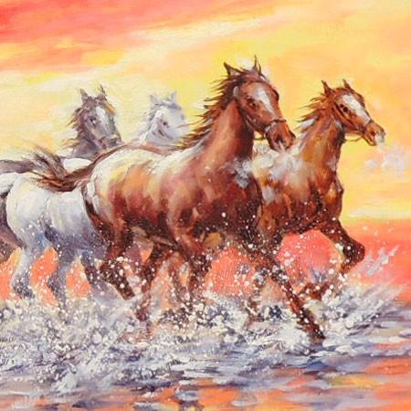 絵画 油絵 駆ける F20号 （鈴木満雄） 【肉筆】【油絵】【静物・動物画