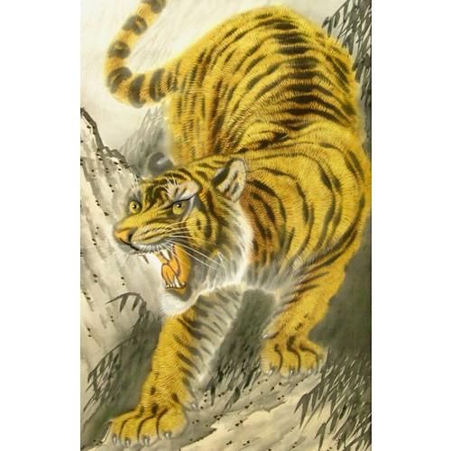 掛け軸 猛虎 (鷲見利彦) 【掛軸】【一間床・半間床】【虎】 : 掛け軸