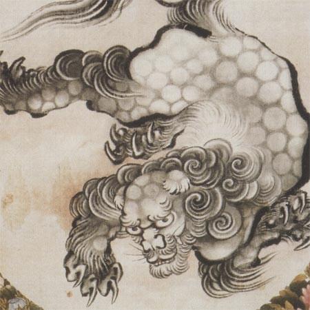 葛飾北斎 掛け軸 唐獅子図 【掛軸】【一間床・半間床】【丈の短い掛軸