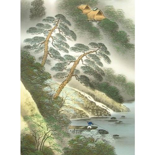 掛け軸 彩色山水 (桑田美堂) 【掛軸】【一間床・半間床】【山水