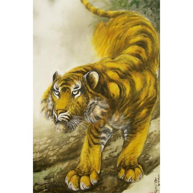 掛け軸 猛虎 (堀江玉鳳) 【掛軸】【一間床】【虎】 : 掛け軸・絵画の