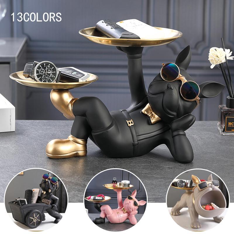 ブルドッグ 置物 犬の像の装飾トレイ フレンチブルドック 物置き 玄関