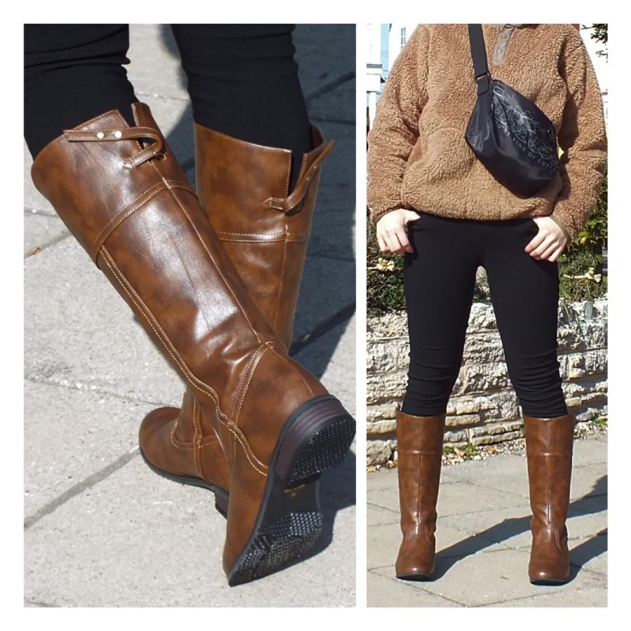 ジョッキーブーツ レディース ロングブーツ シンプル ローヒール 筒