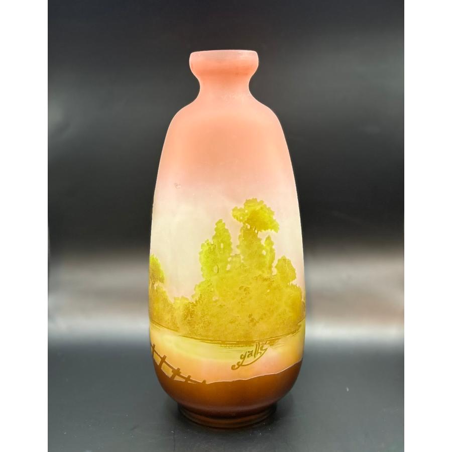 アンティーク エミール・ガレ Emile Galle 湖水風景文 花瓶 高さ29cm