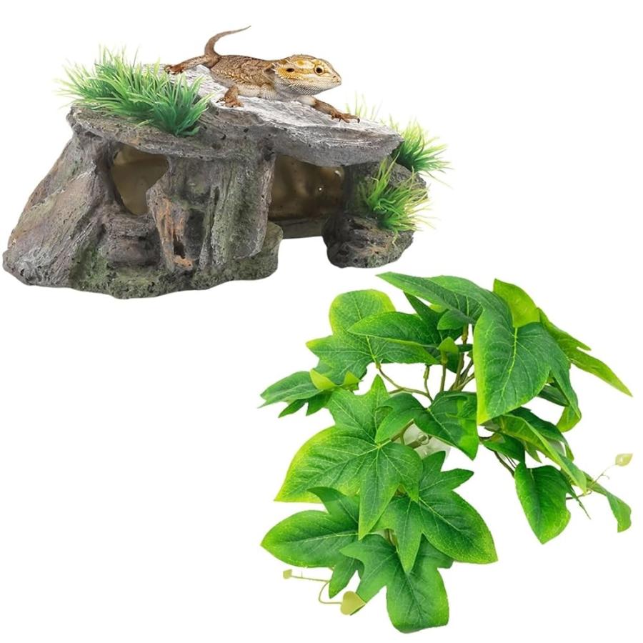 爬虫類 シェルター レオパ カナヘビ トカゲ 亀 浮島 陸地 人工植物 葉