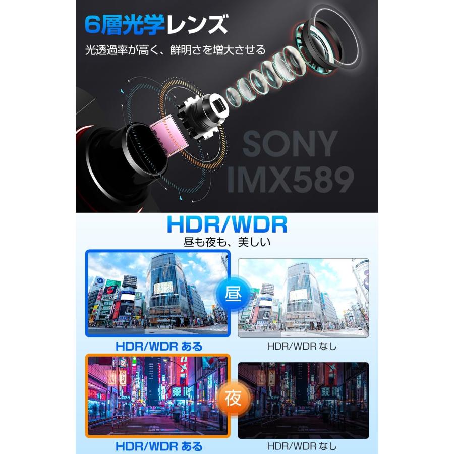 ドライブレコーダー ミラー型 4K画質王 GPS追跡 前後 2カメラ 4K UHD