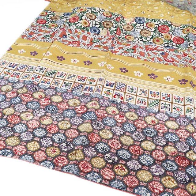 訪問着 着物 中古 正絹 袷 都巳二 落款 ちりめん 縮緬地 反端付き 薄茶