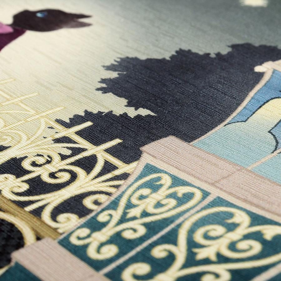 WA・KKA 京袋帯 正絹 帯 モスグリーン 天空の城 色無地 小紋 紬 街着