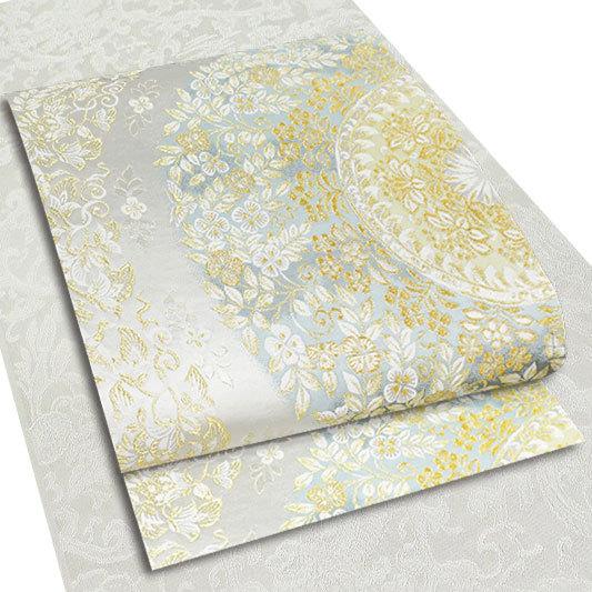 袋帯 唐織 正絹 洛陽織物 西陣織 白地 白 ホワイト 花唐草 花 金糸 未