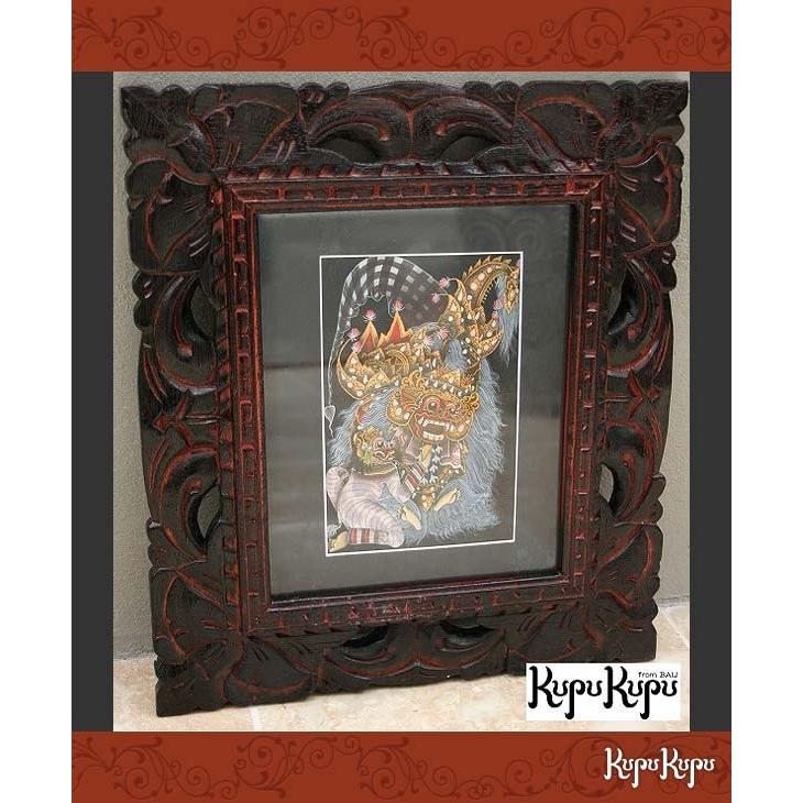 バリ島の絵画 バロン B ガラス付き W33cm×H39cm 壁掛け アジアン