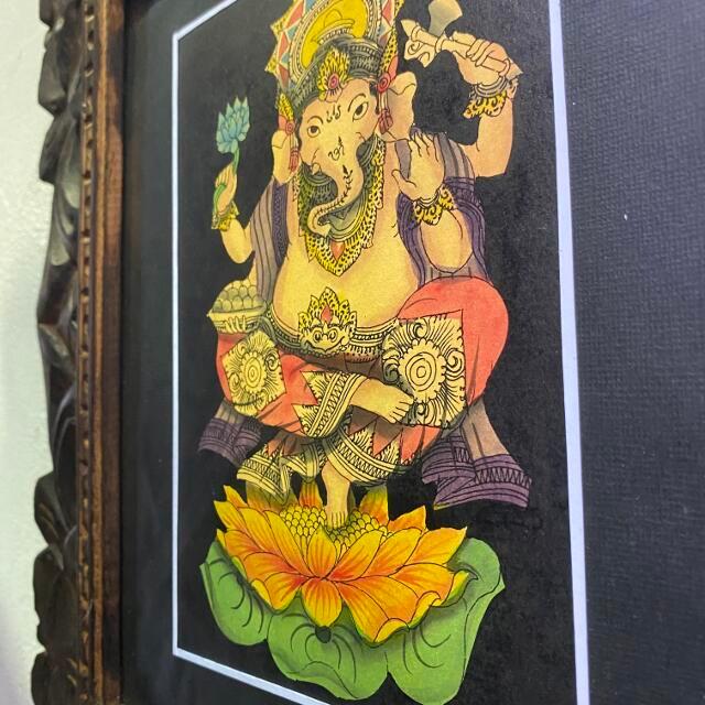 バリ絵画 神獣の絵 ガネーシャ W33×H38 5タイプ ガラス 額付き バリ島