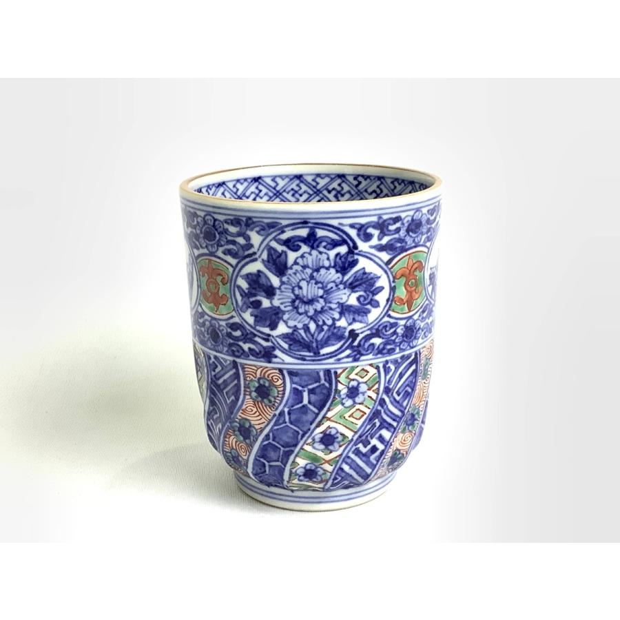 京焼・清水焼 色絵間取牡丹山水捻湯呑 加藤雲泉（雲泉窯） : 京焼