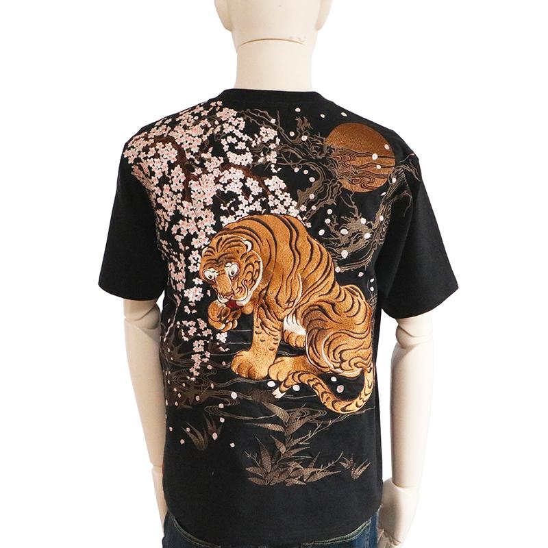 絡繰魂 粋 からくりだましい いき 虎図 若冲 浮世絵 刺繍 半袖Tシャツ