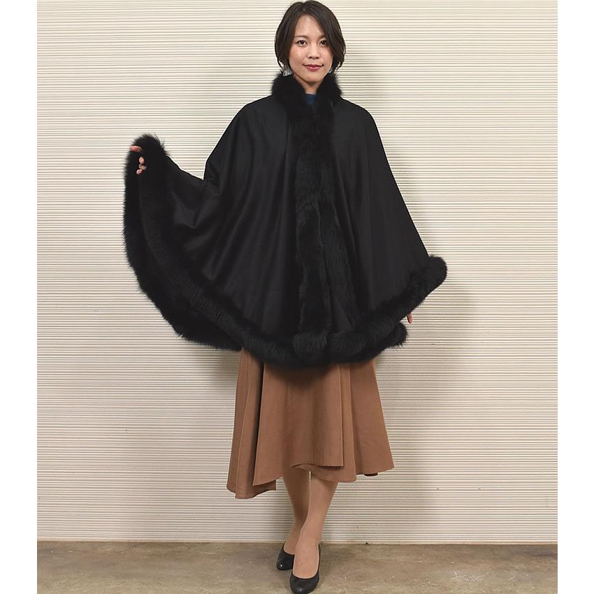 爆買 ポンチョ ケープ 日本製 カシミヤ 100％SAGA フォックス トリム