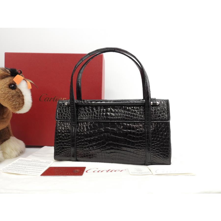 Cartier（カルティエ） ハンドバッグ カボション クロコダイル黒