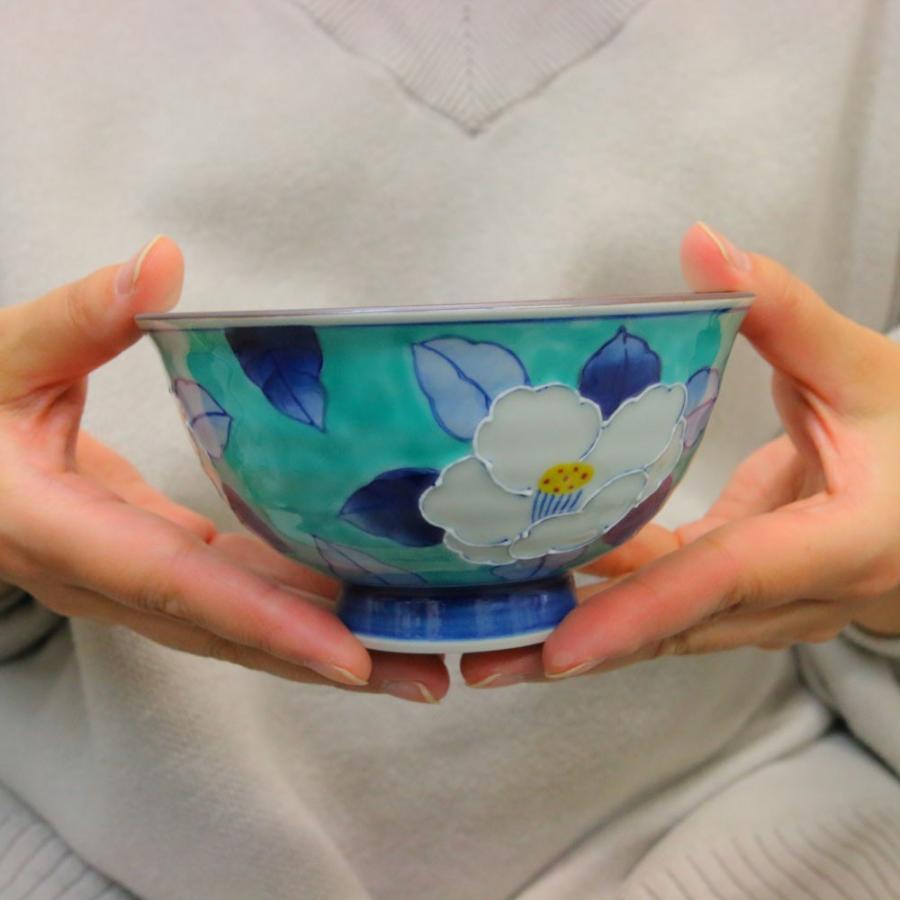 茶碗 有田焼 波佐見焼 一珍濃椿茶碗（大・緑） 花柄 椿 おしゃれ｜和