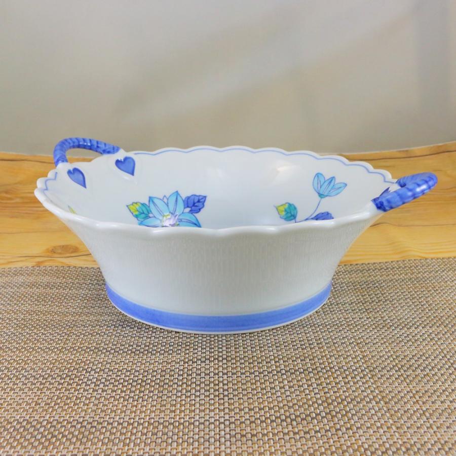 鉢 有田焼 変形鉢 華山窯 鉄仙花手付きバスケット（大）鉄線 大鉢 深鉢