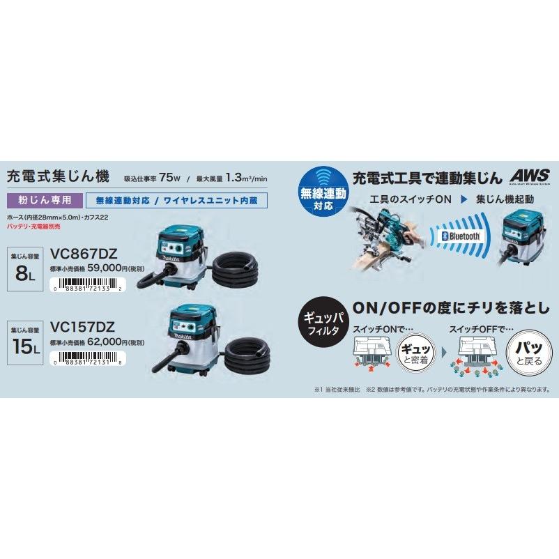 マキタ（makita） 18+18⇒36V充電式集じん機 8L VC867DZ 本体のみ 粉塵