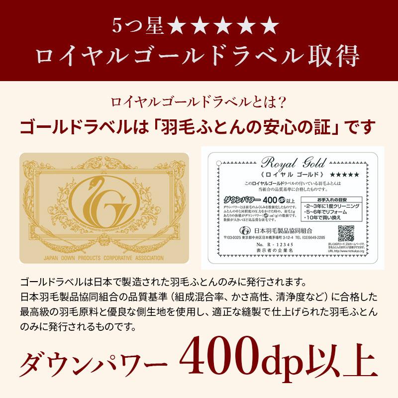 羽毛肌掛け布団 シングル ロイヤルゴールドラベル 93 ロング 冬用 羽毛