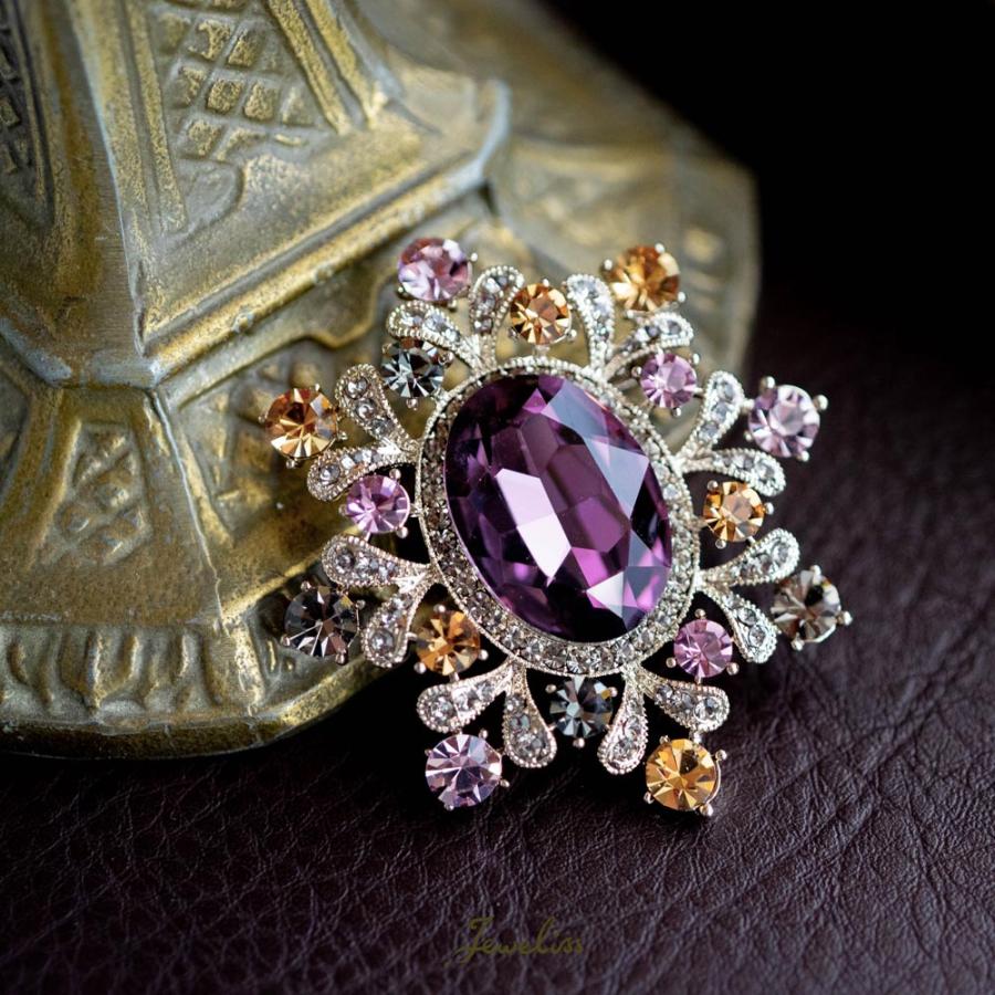 Jeweliss ジュエル ブローチ リーラ Leela クリスタル 紫 古希 喜寿