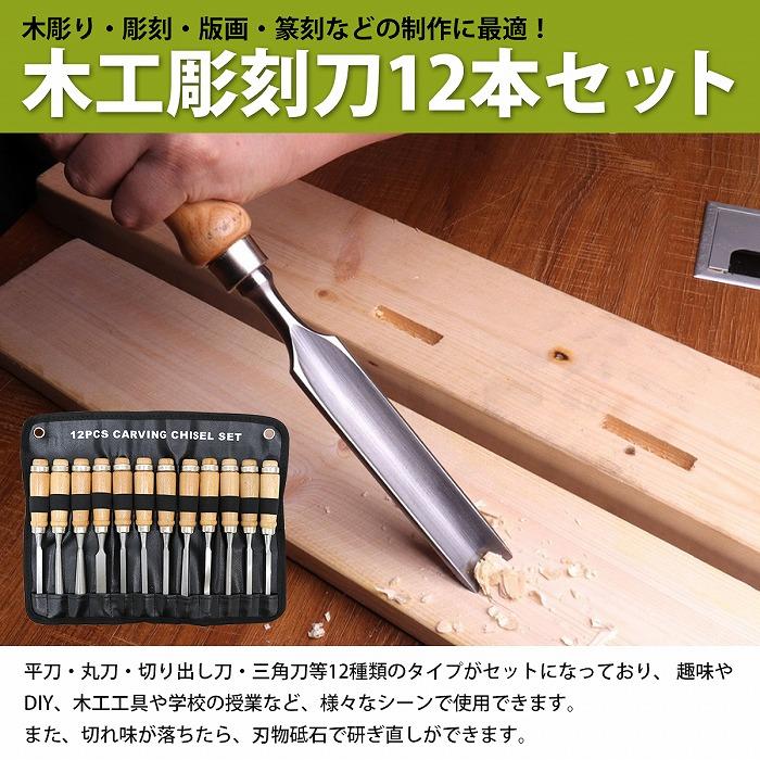 彫刻刀 12本セット】鑿 ノミ 木工 木彫り 木像 木槌 彫刻 削り 工具