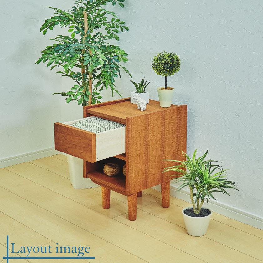 サイドキャビネット 30cm幅 チーク材 ナチュラル 北欧風 引き出し