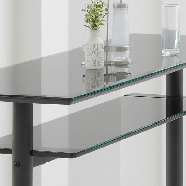 カウンターテーブル ガラス 幅120cm 高さ90cm 棚付き スチール脚