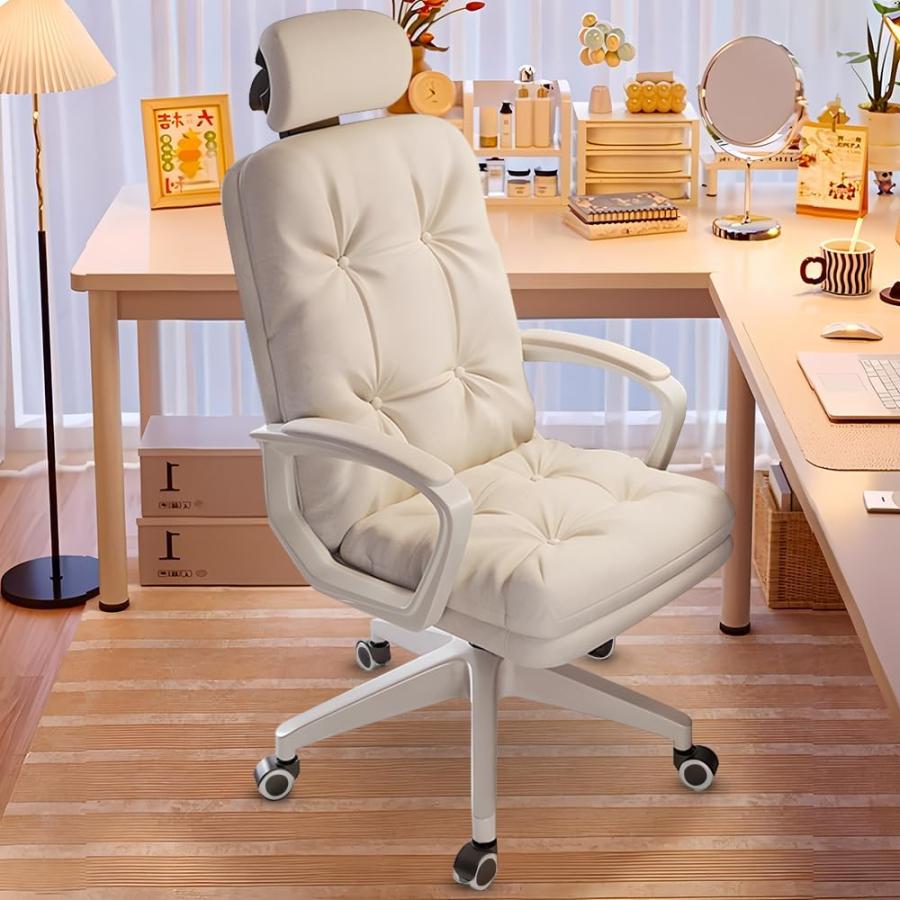 爆買 オフィスチェア デスクチェア 360度回転 ふわふわ ホワイト 在宅