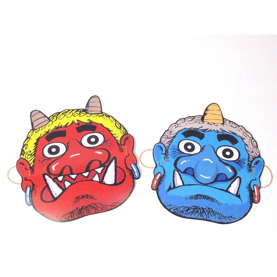 節分 鬼〕お面 紙オニ面・赤青アソート ゴム付（100枚入） : イベント