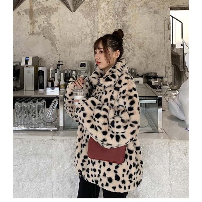 フェイクファー コート ボアブルゾン ボアパーカー ヒョウ柄 大きめ
