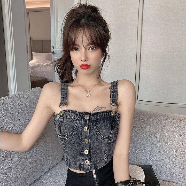 デニム ビスチェ ショート丈 キャミソール 韓国 ストリート系 Y2K