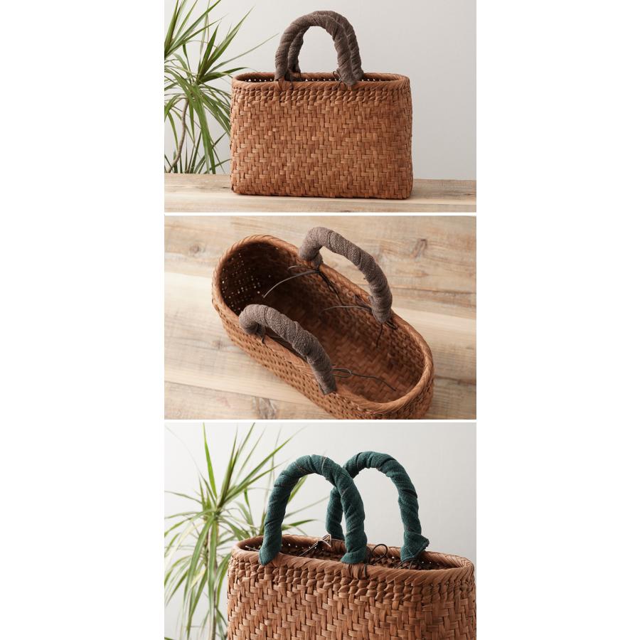 リバーシブル 籠バッグ専用ハンドルカバー （手紡ぎ、草木染の手織り布