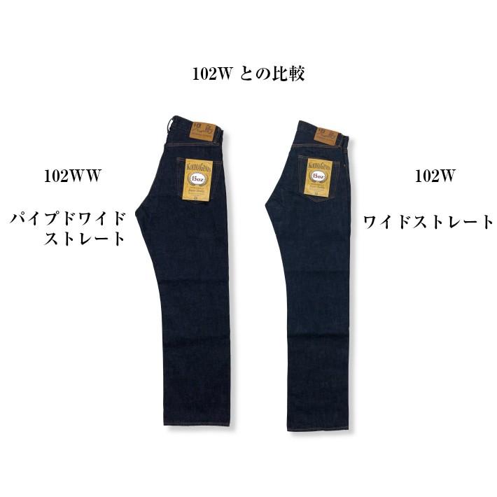 児島ジーンズ 15ozセルビッチパイプドワイドストレートデニム RNB